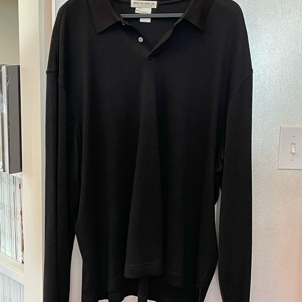 XXL- Black 100% Silk Sweater with Shell Buttons , Lightweight Knit Long Sleeve - Picture 4 of 8